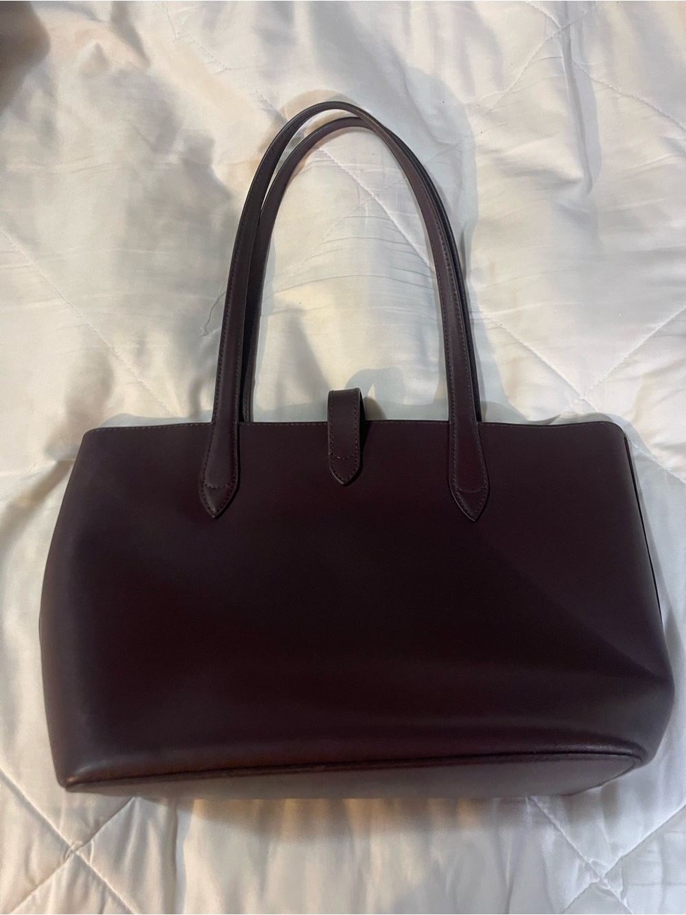 Kate Spade Clasp Closure Structured Leather Tote Bag in Deep Burgundy